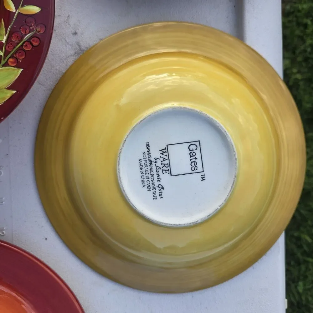 Gates Ware by Laurie Gates 4pc Ceramic Bowl Set Floral Yellow Burgundy Green